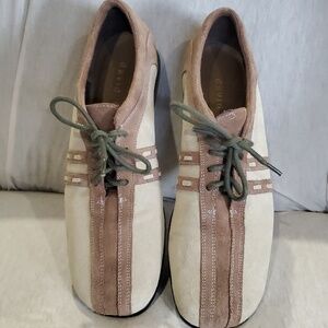 David tate leather lace up two tone tan cream comfort shoe